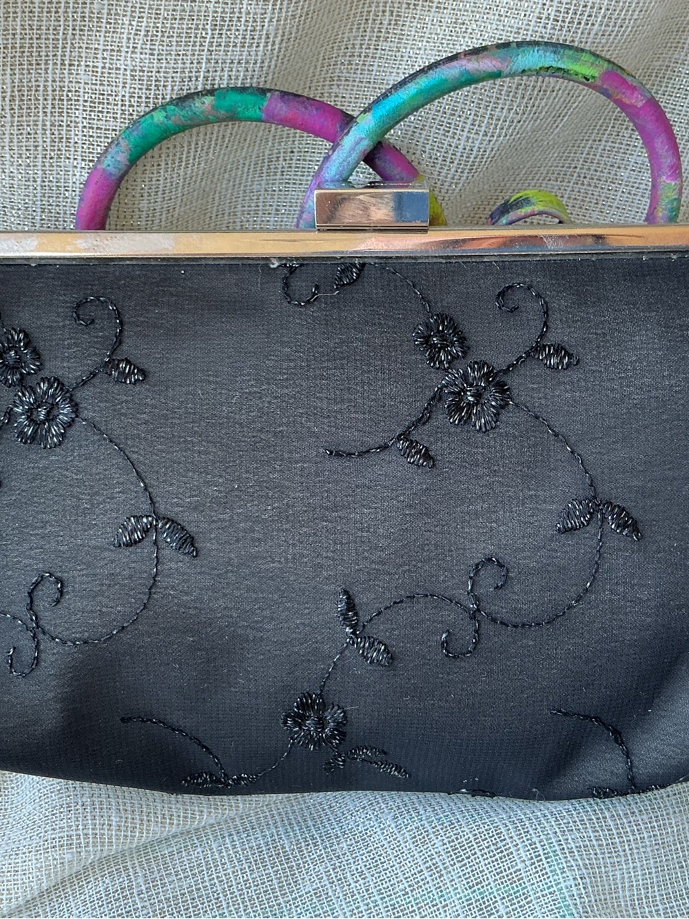 Liz Claiborne Black Beaded Floral Clutch